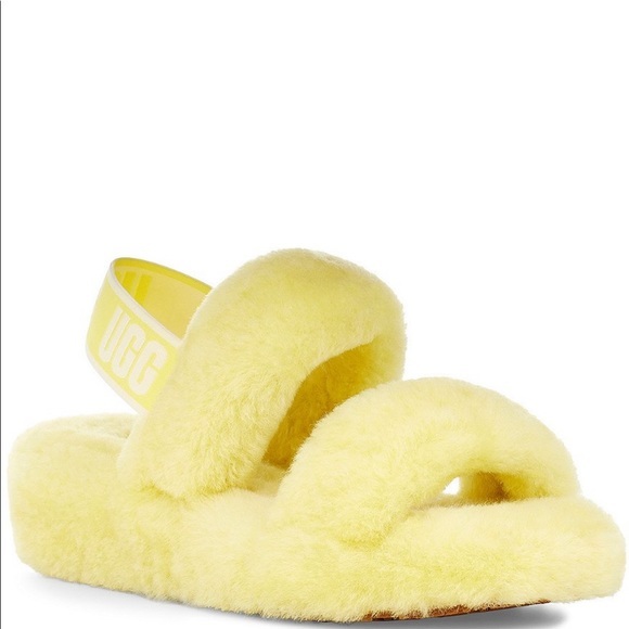 Shoes - NEW UGG Oh Yeah Fur Slides Yellow Slippers
